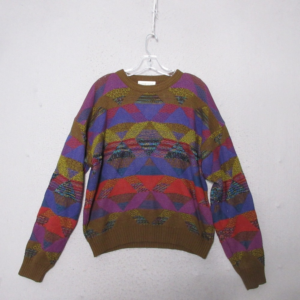 Vintage Expressions Worldwide Sweater Mens Vintage 90s Geometric Colorful Cosby